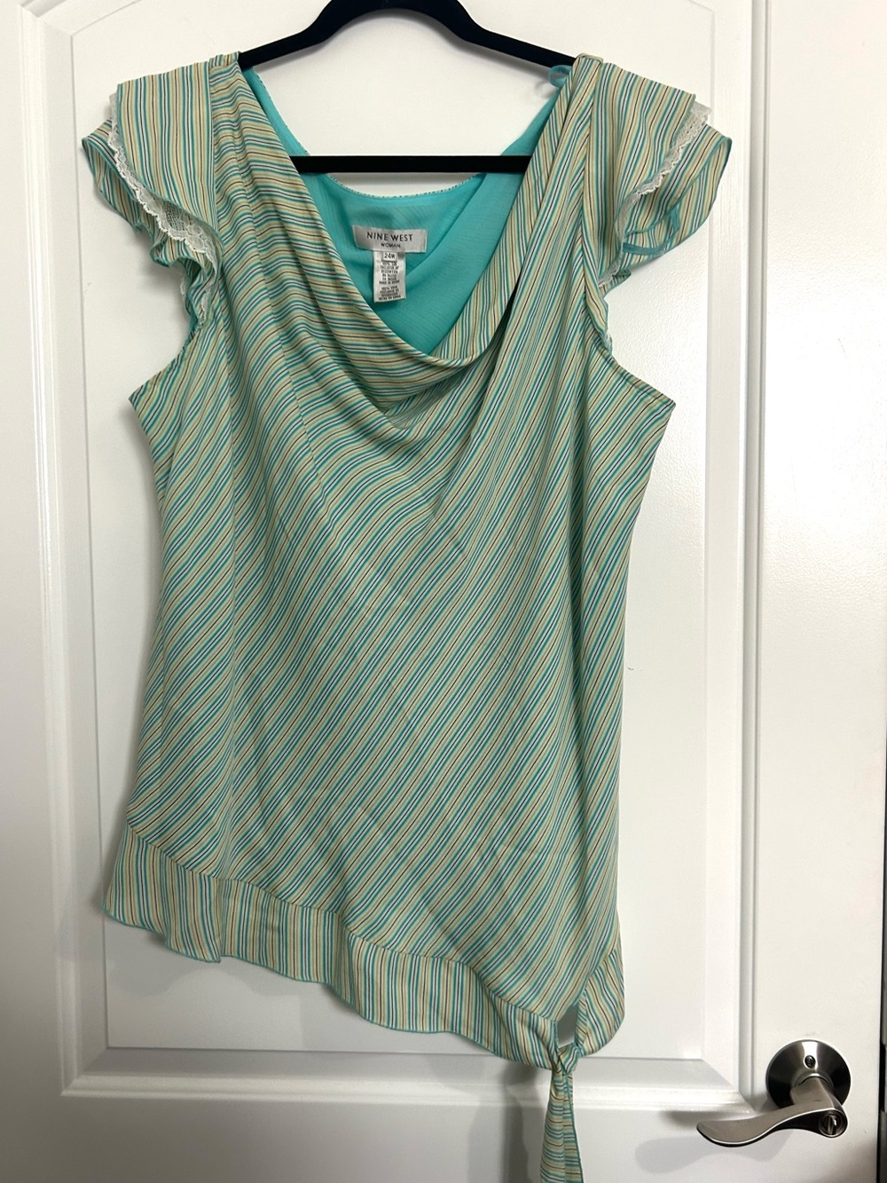 Vintage 90s y2k 100% Silk Striped Cowl Neck Lace Blouse size XL fairy chic boho